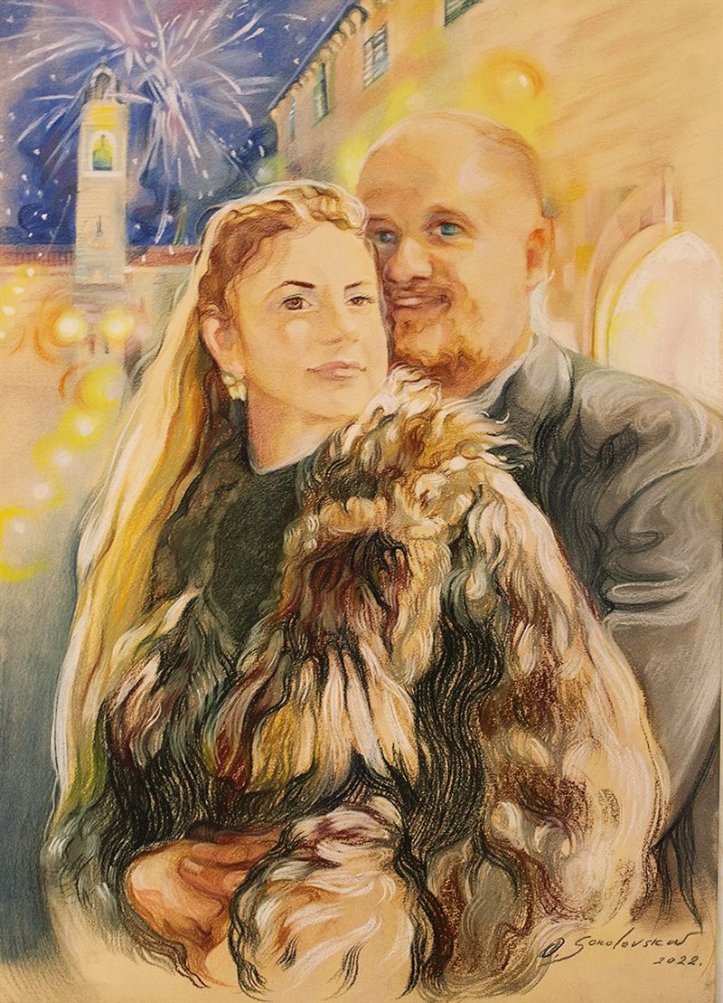 Doček Nove godine u Dubrovniku, pastel, 50 × 70 cm